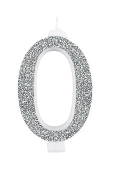 Picture of GIANT GLITTER NUMERAL CANDLE N.0 - SILVER 14CM